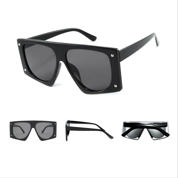 BRAND NEW - Luxury Oversized Studded Flat Top Sunglasses - Picture 2 of 2
